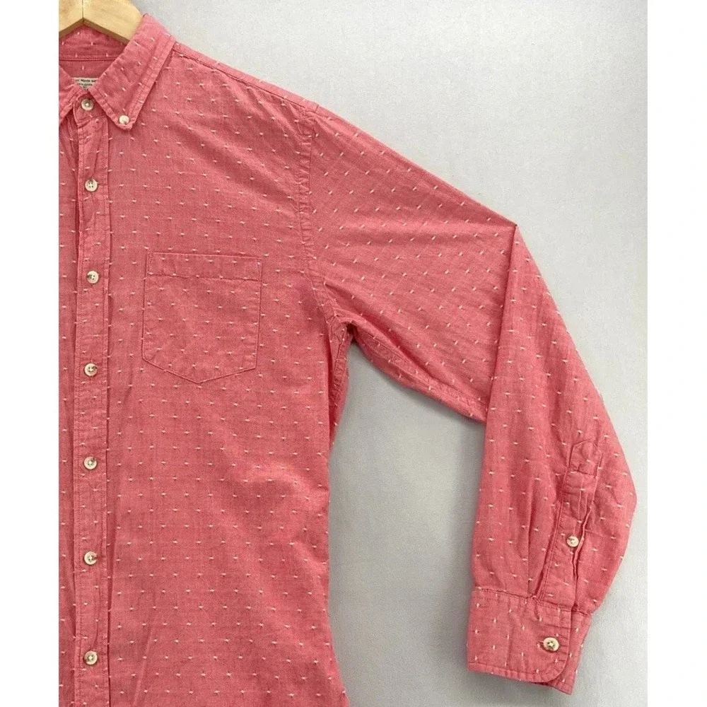 J Crew Button Shirt Men SMALL Salmon Geometric Pocket Long Sleeve Casual Y2K 90s